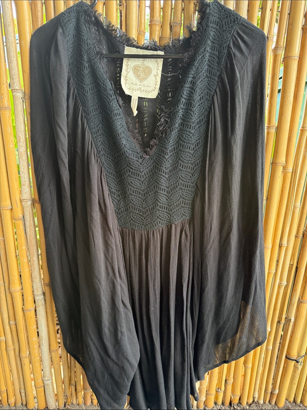 Women's Black Crochet V-Neck Boho Tunic